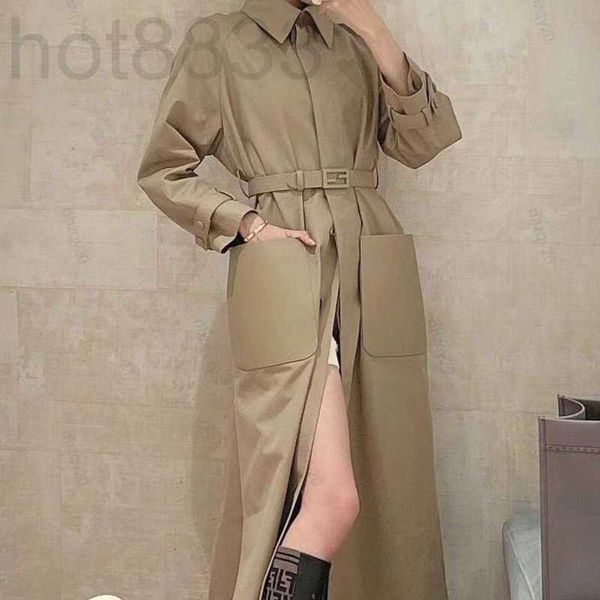 

women's wool & blends designer double f coat autumn winter leather pocket belt mid-length jacket commuter casual thermal windbreaker a-, Black