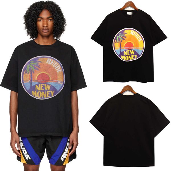 

edition high 2023 summer rhude oversize coconut tree letter print couple loose short sleeve t-shirt, White
