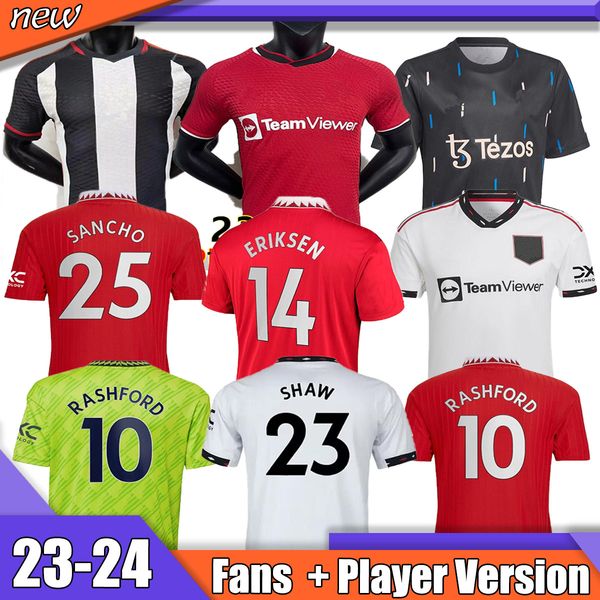 

malacia 23 24 soccer jerseys manchesters martinez antony rashford casemiro eriksen 2022 2023 football shirt fans player version mans utds ca, Black;yellow