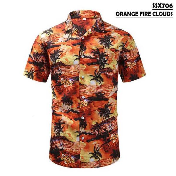 

2023 summer printed shirt men's casual shirts short sleeved cuban collar hawaiian pattern fashion recommend, White;black