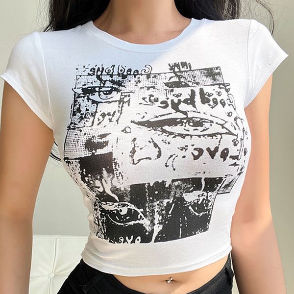 

womens tshirt 90s black goth harajuku vintage streetwear print short sleeve tshirts y2k fashion cute baby tees summer egirl crop slim 23032, White