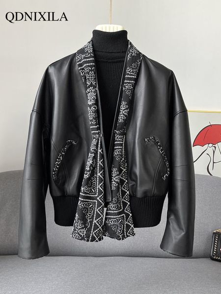 

women's jacket's leather 2023 spring outerwear short casual black sheepskin fashion coats 230324, Black;brown