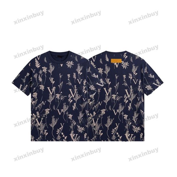 

xinxinbuy men designer tee t shirt 23ss paris wheat flower letter print short sleeve cotton women black white blue xs-2xl, Black;brown