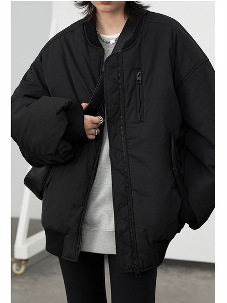 

women's jackets black round neck baseball jacket autumn winter casual simple sports style long sleeve windbreaker cotton coat female 23, Black;brown