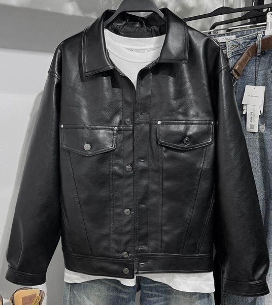 

men's leather faux autumn men motorcycle jacket male loose lapels coat pu chaquetas streetwear jaqueta masculina casacos 230324, Black