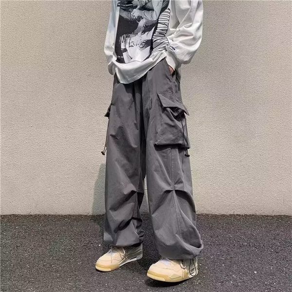 

men's pants parachutestyle hiphop street overalls oversized pocket trousers harajuku loose solid color casual y2k legged 230324, Black