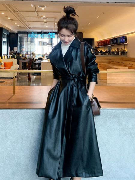 

women's jackets korean design high waist vintage fashion loose pu leather coats outerwear plus size female cloths 230324, Black;brown