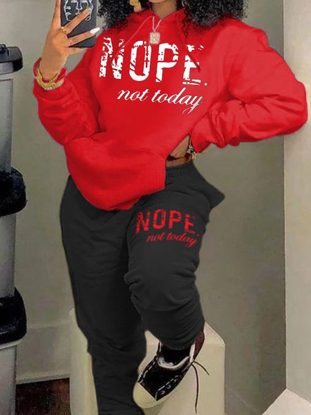 

women's plus size pants lw tracksuit nope not today letter print set long sleeve hooded sport suits autumn warm sweatshirts 230324, Black