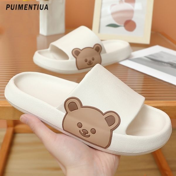 

slippers bath bear slippers women summer flip flops cute cartoon cloud shoes for women indoor outdoor wear soft thick beach men sandals 2303, Black