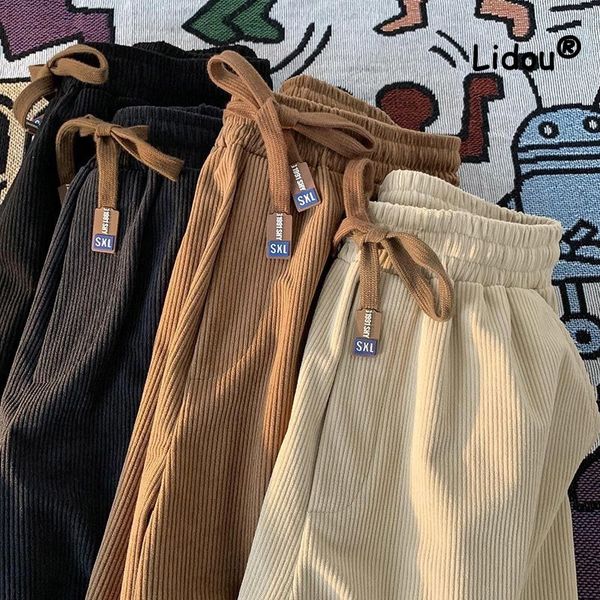 

men's pants casual solid color korean loose straight cylinder sweatpants waist drawcord fashion youth allmatch male ninth 2023 230324, Black