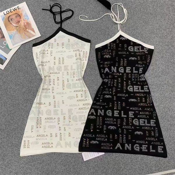 

casual dresses heavy industry drill letter strap elegant dresshanging neck suspender skirt women's sleeveless vest skirt outside spring, Black;gray