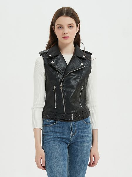 

women's jacket pu faux leather sleeveless pink jackets ladies plus size 3xl 4xl 5xl zipper vest pockets waistcoat streetwear motorcycle, Black;brown