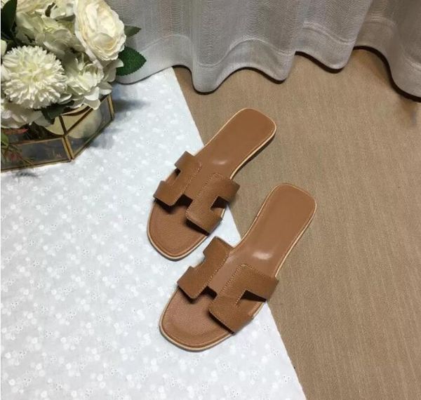 

designer ladies beach flat flip flops chypre women leather classic oran luxury sandalias men summer fashion slippers with box 6g6y, Black