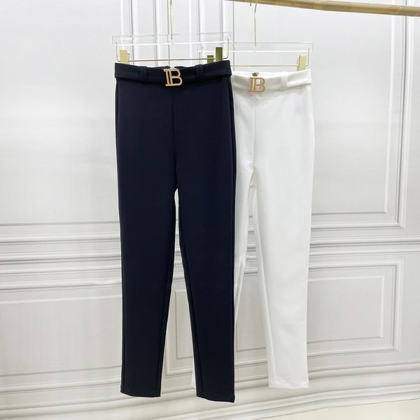 

women's pants s spring and autumn products slim high waist black white twocolor belt metal letter tight trousers 230323