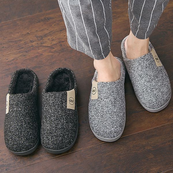 

slippers men winter warm slippers fur slippers men boys plush slipper cotton shoes non-slip solid color home indoor casual slippers 230324, Black