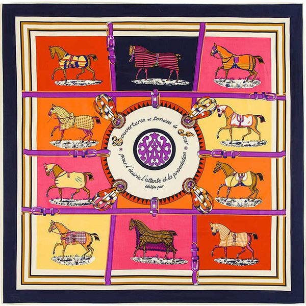 

sarongs women scarf twill silk euro brand french design horse pattern print square scarves gift fashion large silk scarve p230323, Blue;gray