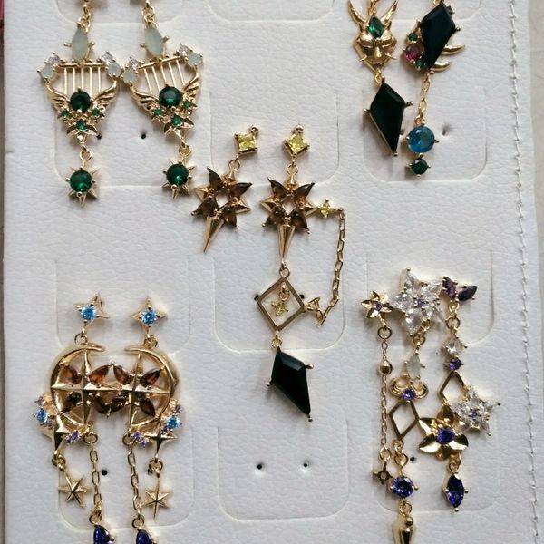 

dangle chandelier genshin impact game venti keqing xiao mona zhongli asymmetrical earrings for women cartoon anime delicate zircon dangle ea, Silver