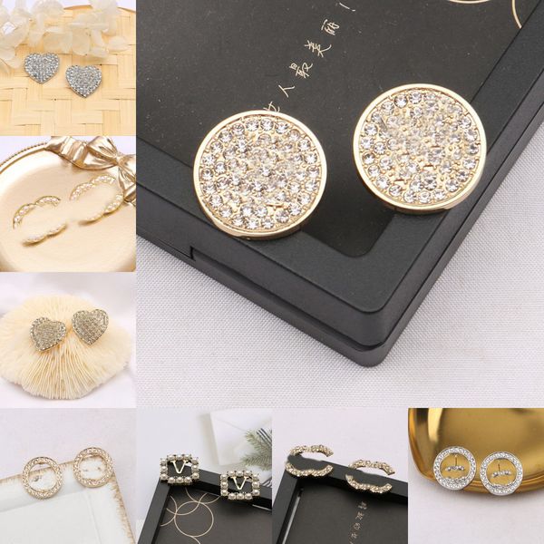 

designers brand earrings designer letter ear stud women crystal pearl geometric earring for party jewerlry 18k gold plated luxury accessorie, Golden;silver