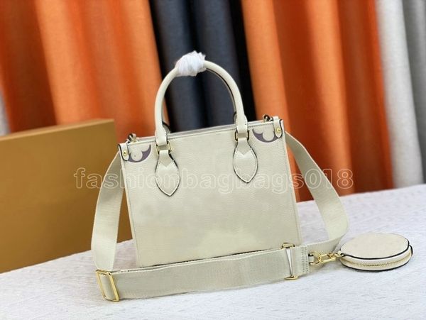 

designer onthego pm tote bags m45659 m45653 m46373 embossed monograms bicolor handles handbags luxury grained leather shoulder bag crossbody