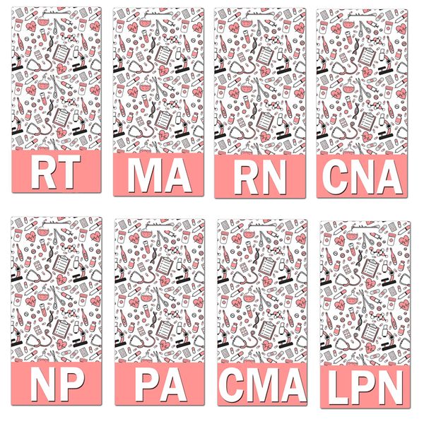 

20 pcs / lot custom accessories medical design vertical name tag pvc material name badges rn cna lpn rt ma np cma badge buddy for nurse gift, Silver