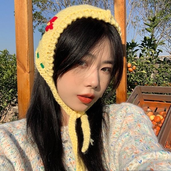 

bandanas durag triangle bandana turban crochet flower ear protection hairband knitted headband for women trendy y2k hair accessory 230323, Blue;gray
