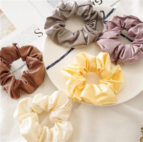 

50pcs women lady girl hair scrunchy hairband pure color pu large intestine sports dance scrunchie elastic hair ring9941122, Slivery;white