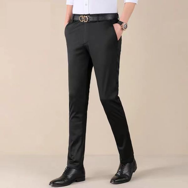 

men's pants business trousers spring and autumn thin slim fit middleaged leisure straightleg nonironing suit long 230324, Black