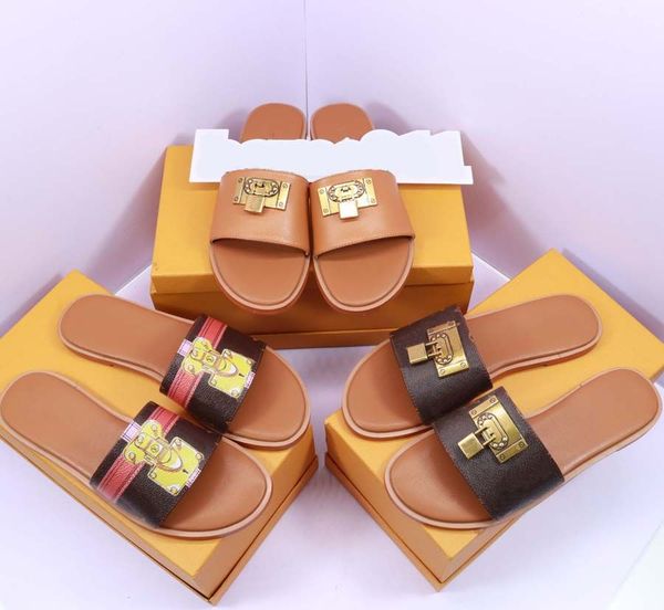 

2023 new fashion designer slippers luxury women sandals slides charm open-toe set foot vacation beach flat slipper casual lock flip flops wo, Black