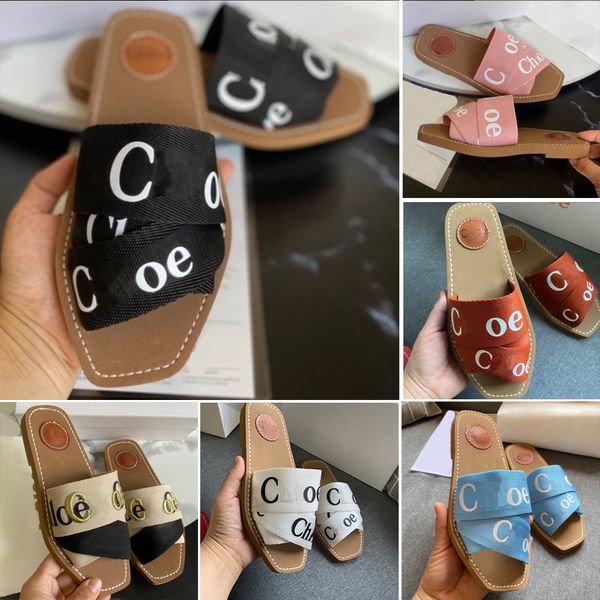 

designer wooden sandals women slippers summer out shoes flat canvas lettering fabric leather sole flip-flops women, Black