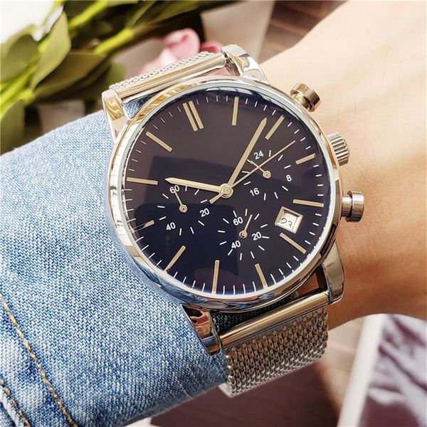 

luxury mens watches stainless steel quartz chronograph watch functional sub dial work boss waterproof deisgner watche295d, Slivery;brown