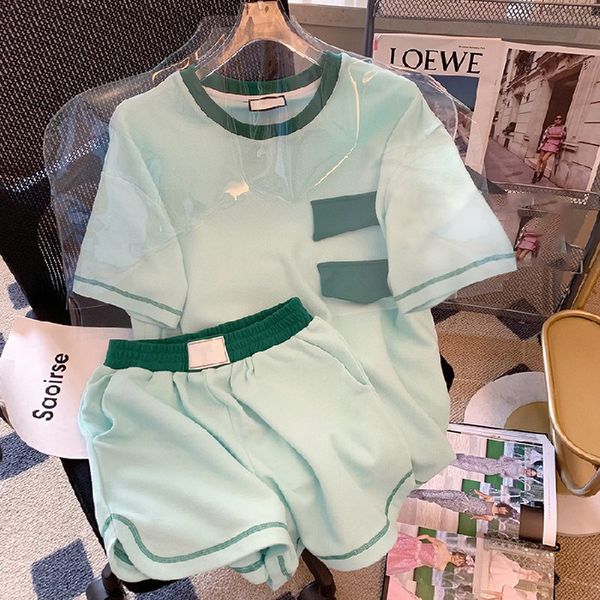

summer women two-piece pants nzh2426green short sleeve t-shirt and shorts set casual fashion contrasting colors leisure sports sets home clo, White