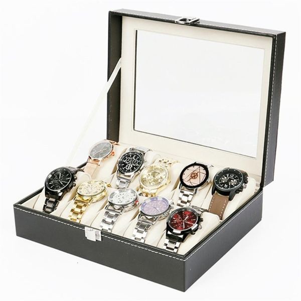 

watch boxes cases pu leather watch box practical watches display case jewelry storage organizer with lockzipper for women men gift supplies, Black;blue