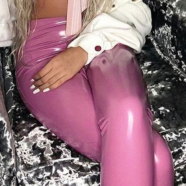 

women's leggings high waist skinny ankle-length pink pu faux leather leggings for women leggins stretchy fitness push up slim pants 230, Black