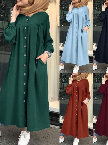 

ethnic clothing muslim dress women hijab shirt long sleeve maxi vestidos female button robe femme musulman high wasit solid sundress 230324, Red