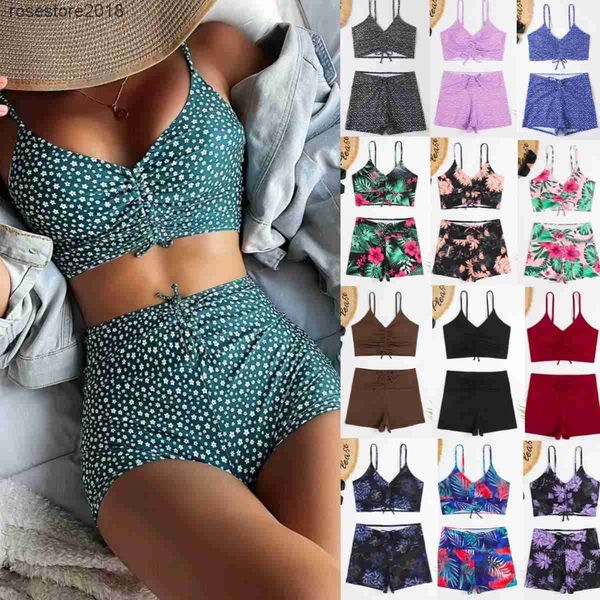 

2023 women's swimwear women bathing suits bikinis sets swimsuit suit womens split high waist flat angle lace up print bikini swimsuit, White;black