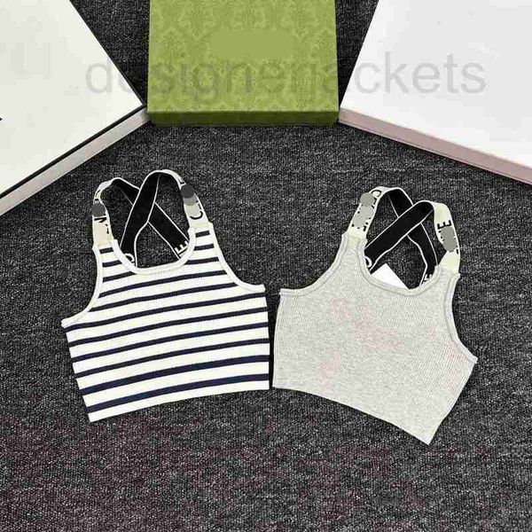 

women's tanks & camis designer spring newletter jacquard stripe contrast cross strap knit tank yoga sport ik, White