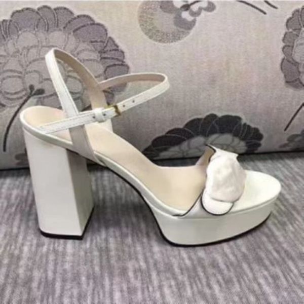 

1:1 summer sandals women's thick bottom lace up high heels leather fashion women's shoes metal buckle designer red shoes women&#03, Black