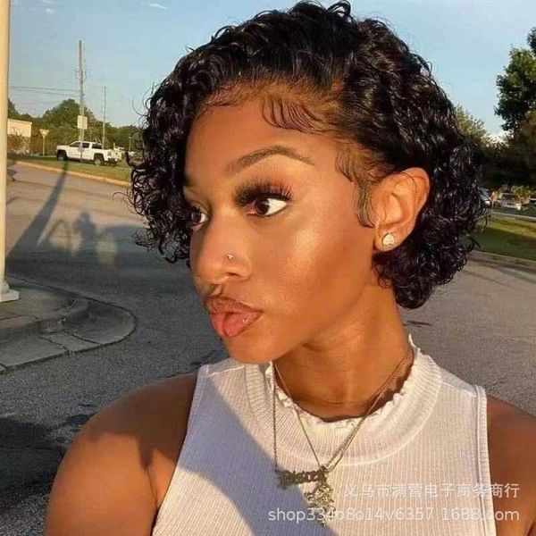 

rose net wig female short curly hair partial bangs small curly wig set230323, Black