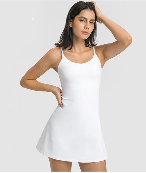 

ll womens tennis dress yoga outfit workout chest pad inside girl shorts dresses golf gym slip fitness women tennis dress ll8608