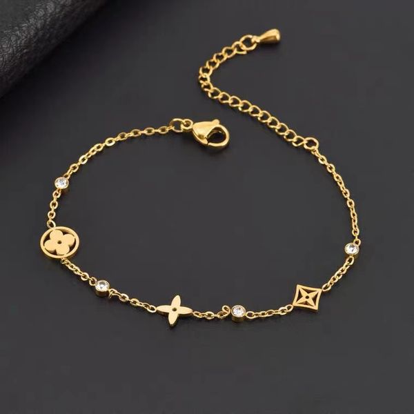 

fashion style padel tennis bracelets women bangle wristband cuff chain designer letter jewelry crystal 18k gold plated stainless steel weddi, Black