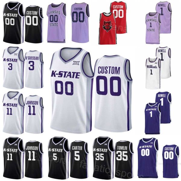 

kansas state wildcats college 1 markquis nowell jerseys basketball 35 naeqwan tomlin 13 desi sills 3 david nguessan 5 cam carter 11 keyontae, Black
