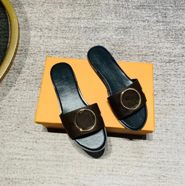 

2023 new classic flat slippers pu leather sandal letter printing summer sandals wear-resisting outdoor flip flops fashion women's beach, Black