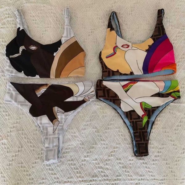 

high version swimsuit womens swimwear designer underwear luxury two piece cartoon print bra girls underwears bathing suit, White;black