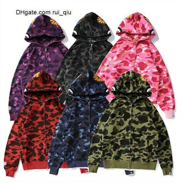 

designer mens hoodies shark mouth s-5xl casual coat jogger camouflage printing zipper japanese hip hop brand sweatshirt outdoor hoodie, Black