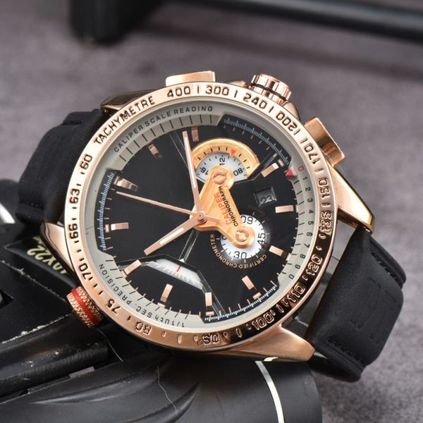 

aaa men's luxury quartz watch fashion leisure running multi-function calendar waterproof watch tape watches, Slivery;brown