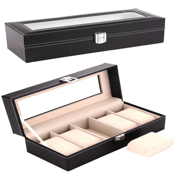 

watch boxes cases 561012grids watch box pu leather watch case holder organizer storage box for quartz watches jewelry boxes display gift 230, Black;blue