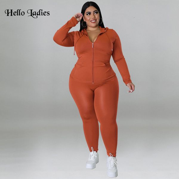 

women's plus size pants hl zipper design skinny set sporty leggings matching stretchy suit spring casual two piece 230324, Black
