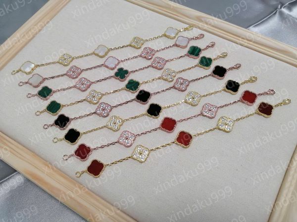 

fashion classic 4/four leaf clover charm bracelets bangle chain 18k gold agate shell mother-of-pearl men women&girl couple wedding mother&#0, Golden;silver