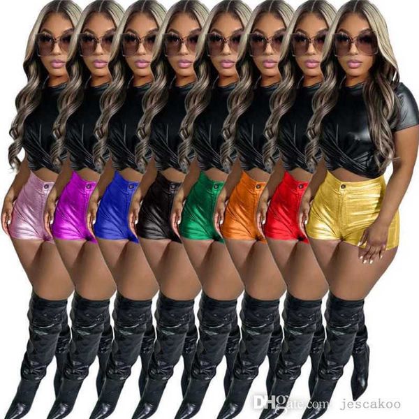 

2023 designer women pu shorts fashion high waist slim metallic multicolor splash proof short pants, White;black