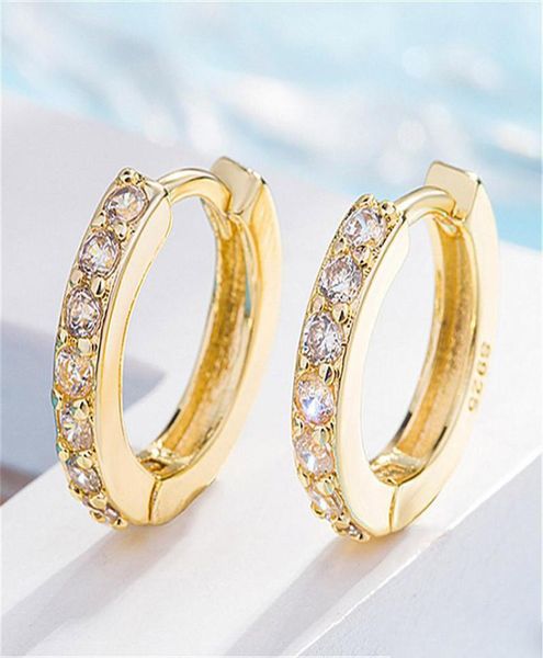 

fashion cubic zirconia crystal small hoop earrings for women girl korean style round clip stud earrings gold silver design jewelry9756324, Golden;silver